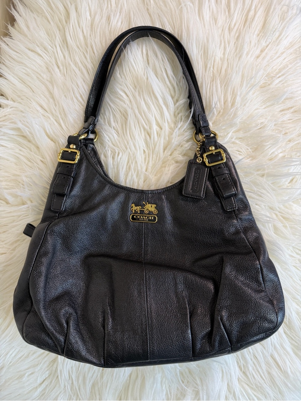 Coach Madison Maggie Leather Shoulder Bag with Gold Hardware